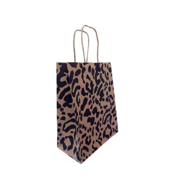 Imagem de Kit 10 Sacola De Papel Kraft Estampa De Onça 30,5X11,5X38 Cm