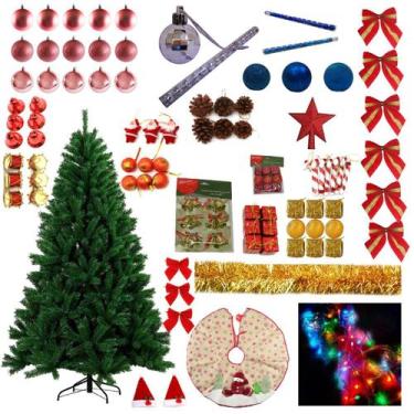Imagem de Árvore De Natal Verde 2,10m 800 Galhos Com Enfeites 123 Itens Decorada