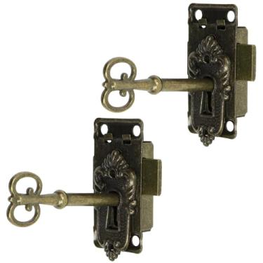 Imagem de LC LICTOP Fechadura de armário antigo com chaves, 5,3 cm x 2,7 cm fechaduras de porta de móveis vintage para gavetas, armários, caixas de joias e armários curiosos de madeira, 2 conjuntos de bronze