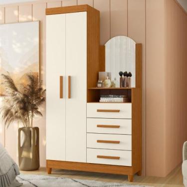 Imagem de Cômoda Penteadeira 4 Gavetas Espelho Capri Damulti, Cinamomo Off White