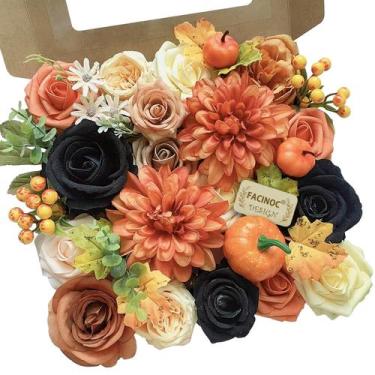 Imagem de Conjunto de buquê preto de flores artificiais FACINOC Roses, laranja d
