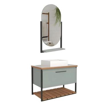 Imagem de Armário Banheiro 80cm Mdf Com Espelheira 1 Porta Pistache