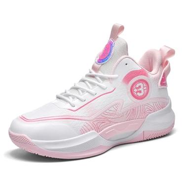 Imagem de Novetra Tênis de basquete masculino cano alto com cadarço, bico redondo, antiderrapante, amortecimento oco, moda esportiva(Pink,40 BR)
