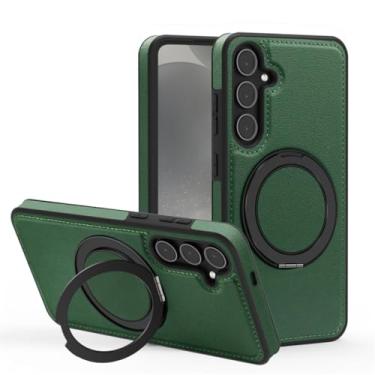 Imagem de YOGISU Capa protetora traseira magnética de couro com suporte giratório de luxo para Galaxy S24Plus (para Galaxy S24Plus/verde escuro)