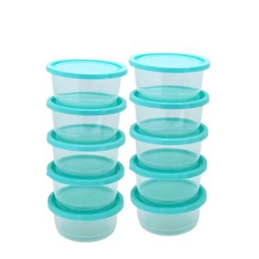 Imagem de Kit 10 potes Redondos Conjunto Marmita Vasilha Plástica Porta fruta Marmitinha Salada Potinho Lanche Snack
