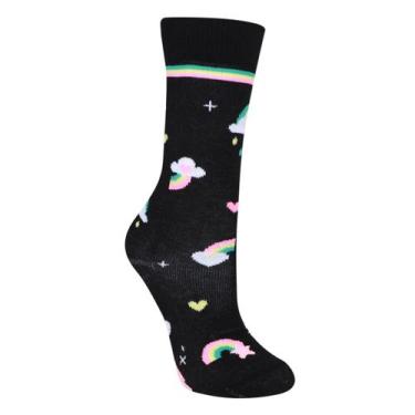 Imagem de Meia Infantil Puket 3/4 Estampada Menina, Preto, 23/27