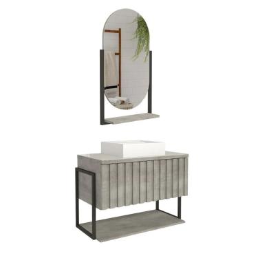 Imagem de Armário Banheiro Mdf E Aço C/ Cuba Espelheira 1 Porta Cinza