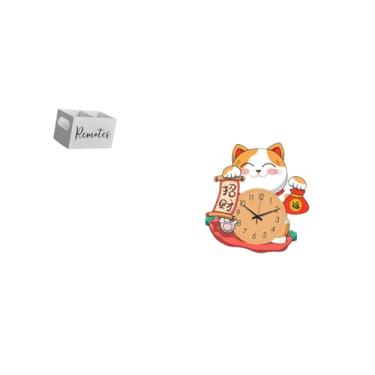 Imagem de Fenteer Organizador de Controle Remoto de Madeira Retrô E Relógio de Parede de Gato, Decoração Silenciosa E Anti-taque para Mesa, Mesa de Cabeceira, Sof