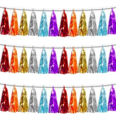 Imagem de 3P Faixa de borla azul lago laranja-vermelho-dourada-prata-roxo guirlanda folha metálica franja banner borla borla flâmula pano de fundo para desfile, decorações de festa de casamento de formatura