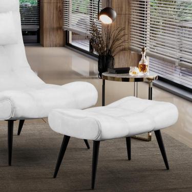 Imagem de Puff Decorativo Sala de Estar Pés Palito Letty PU Branco G19 - Gran Belo
