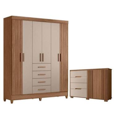 Imagem de Guarda Roupa Solteiro Aruba E Cômoda Texas Carvalho Fendi - Moval - MO