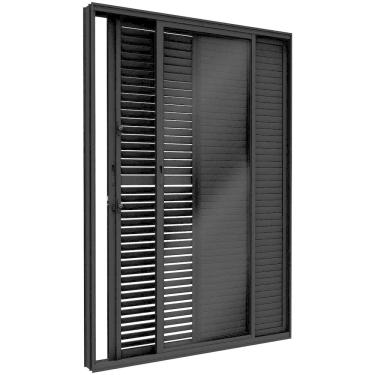 Imagem de Porta de Alumíno Balcão de Correr Lateral Flex 3 Folhas 214,5x150cm Lucasa Eccellente Preto