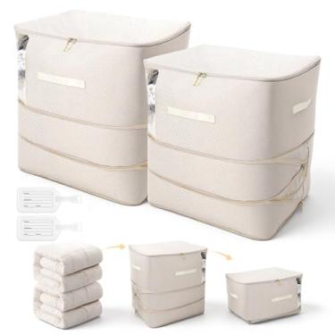 Imagem de Pacote com 2 sacos de armazenamento para edredom com 3 camadas, cobertor ultra econômico, bolsa de armazenamento de roupas, organizador de autocompressão, capacidade extra grande, com janela com zíper