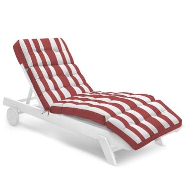 Imagem de Tycdiose Almofada para espreguiçadeira externa à prova d'água 74,4 x 22 x 4,7 polegadas de espuma de memória para móveis ao ar livre com gravatas, almofada espessa para poltrona de piscina, vermelho e