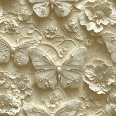 Imagem de COKCOKR Papel de parede bege branco relevo, papel de parede de 45 x 300 cm, papel de parede borboleta floral, para quartos, salas de estar, salas de jantar, banheiros, salas de estudo, armários