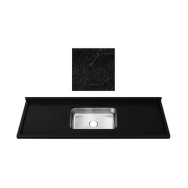 Imagem de Pia de Cozinha Granito Preto Negresco 100cm Cuba Inox Rasa