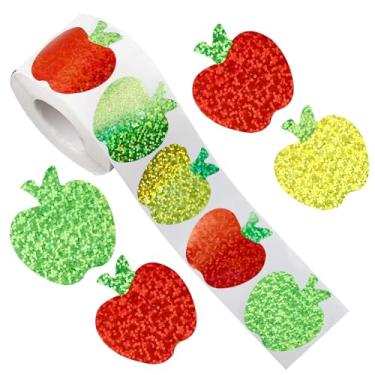 Imagem de 500 peças de decalques brilhantes de maçã a laser para recompensas de professores 1 rolo de adesivos de maçã de volta às aulas para o primeiro dia de escola suprimentos de festa envelope decoração de