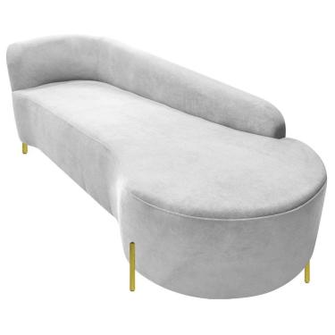 Imagem de Divã Recamier Orgânico França 220cm Lado Dir Pés Metal Dourado Bouclé Cor Branco
