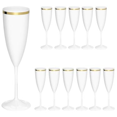 Imagem de Taça Acrilico De Espumante 170ml 12pcs Borda Dourada Prime (BRANCO)