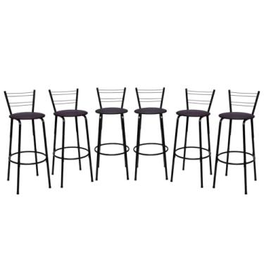 Imagem de Banqueta Altas Flórida Estrutura Preta 70cm Para Balcão Cozinha, Bar, Bistrô, Americano Kit 06 Unidades - Itagold (Marrom Escuro)