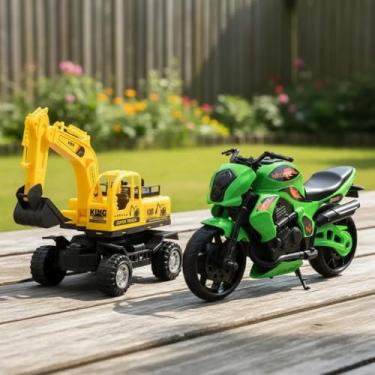 Imagem de Trator escavadeira de brinquedo + Moto Grande realista - BS Toys