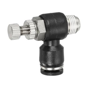 Imagem de PATIKIL Válvula de controle de fluxo de ar pneumática, tubo de 1/4 polegada OD x rosca NPT macho de 1/8 polegada, adaptador de válvula de interruptor de cotovelo de 90 graus, encaixe de linha de ar