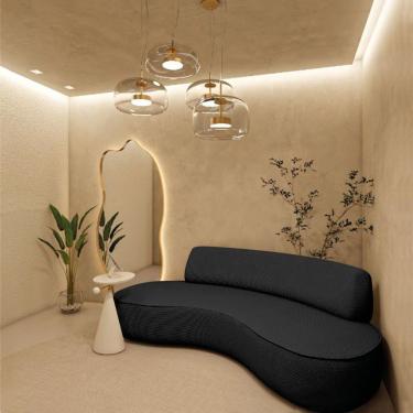 Imagem de Sofá Curvo Sala De Estar Recepção Consultório Amsterdã 250cm Linho Cor Preto