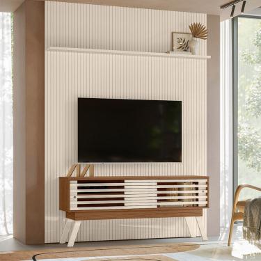 Imagem de Painel Tv 65 Pol 179cm Ripado Valen E Bancada Orlin M20 - D'rossi Naturale(fosco)-off White(brilho)