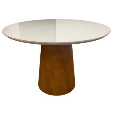 Imagem de Mesa Ravena 110x110cm Redonda Castanho Vidro Off White