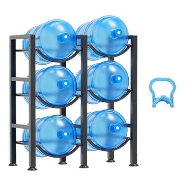 Imagem de Semoprus Suporte de garrafa de água de 5 galões para 6 garrafas, suporte de jarro de água de 3 camadas, suporte de jarro de água resistente destacável, suporte de jarro de água para escritório