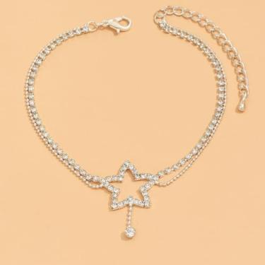 Imagem de Tornozeleira de cristal em forma de estrela com corrente de prata - Joia de pé brilhante ajustável para mulheres, perfeita para usar no verão e em festas