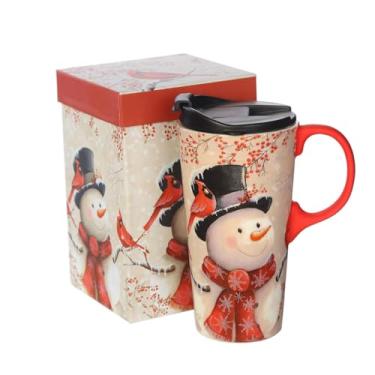 Imagem de Topadorn Christmas Ceramic Mug Porcelain Coffee Cup with Spill-proof Lid and Gift Box,Snowman&Cardinal,17oz. F