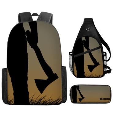 Imagem de Conjunto de mochilas Walkings Deads Anime, 3 unidades para mochila escolar infantil