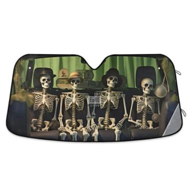 Imagem de Wassud Para-brisa para-sol acessórios de carro dobrável para janela dianteira do carro blocos raios UV quatro esqueletos no carro para-sol reflexivo 70 x 139 cm