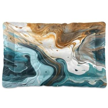 Imagem de Wassud Cama de cachorro com corações desenhados à mão oceano abstrato, camas grandes para cães ao ar livre, tapete lavável para animais de estimação, cama de gato para dormir, viagens 91 x 61 cm