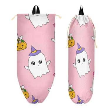 Imagem de xigua Suporte de parede para saco de plástico Halloween Ghosts com cordão, 1 pacote, reutilizável para decoração organizadora de sacolas de compras, meias, roupas íntimas e gravatas