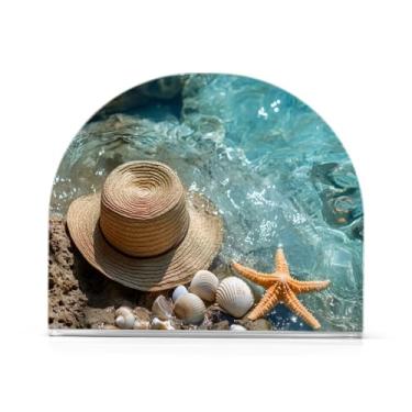 Imagem de xigua Porta-guardanapos de acrílico, chapéu de palha na praia, porta-guardanapos para mesas, cozinha, restaurante, decoração de casa, suporte decorativo moderno para guardanapos de coquetel de papel