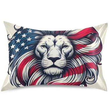 Imagem de Capa de almofada de cetim com estampa de leão dos EUA, capa de travesseiro padrão King Queen, tamanho Queen, 76 cm x 50 cm