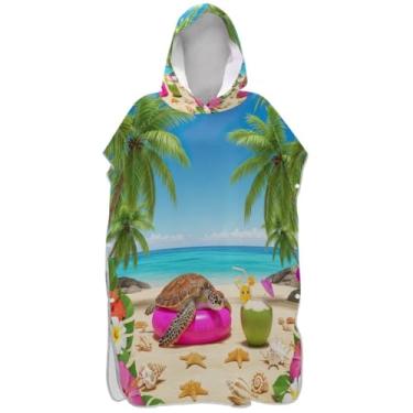 Imagem de Joisal Poncho de surfe para adultos trocador de roupão de praia com capuz toalha de natação plus size tartaruga tropical praia ponchos adultos para mulheres