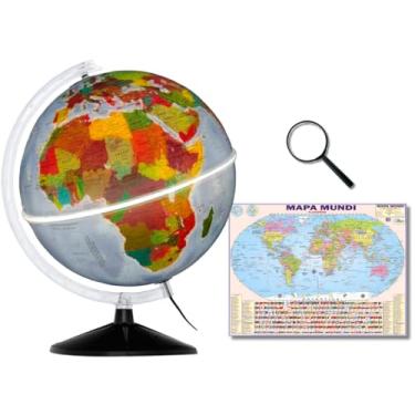 Imagem de GLOBO TERRESTRE FÍSICO POLÍTICO LUMINOSO 30CM BASE PRETA + MAPA MUNDI + LUPA