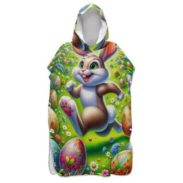Imagem de TSENQUE Poncho de surfe reutilizável trocador roupão adulto praia moletom toalha natação coelho páscoa colorido poncho masculino com capuz