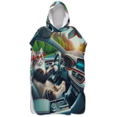 Imagem de Joisal Poncho de surfe para adultos trocador de roupa de banho com capuz bonito leve motorista de gato carro animal mulheres ponchos com capuz