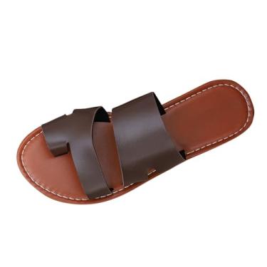 Imagem de Chinelos femininos elegantes casuais de verão cor sólida confortáveis com boca de peixe para uso diário em ambientes internos e externos, Café, 36