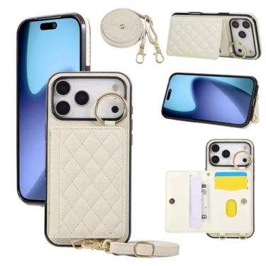 Imagem de Capa para celular em couro PU com carteira transversal, zíper, compartimento para cartões e argola para iPhone 17 Air 16 Pro Max 15 Plus 14 13 12 11 X XS XR, bege, compatível com iPhone 13 mini.