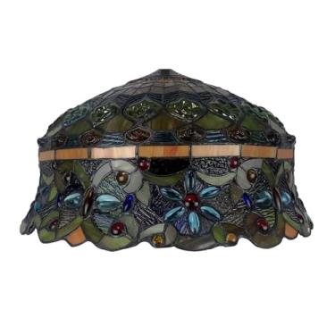 Imagem de Cúpula de Abajur Tiffany de 40x23 cm (16x9 polegadas) em Vitral com Detalhes em Joias - 1 Peça - Acessórios para Abajur de Mesa, Abajur de Chão, Luminária de Escrivaninha, Luminária de Leitu