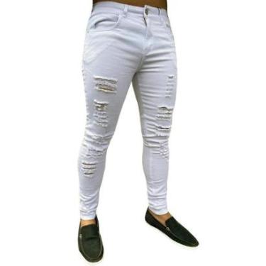 Imagem de Calça Branca Destroyed Rasgada Super Skinny Masculina-Masculino