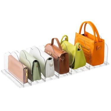 Imagem de AENTGIU Organizador de bolsa para armário, 2 divisórias de prateleira ajustáveis para suporte de armazenamento de bolsa, bolsa transparente e organizador de armazenamento de bolsa, separadores de