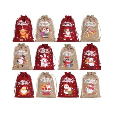 Imagem de 12 Sacos De Presente De Natal Com Cordão Em Tecido De Linho Para Calen