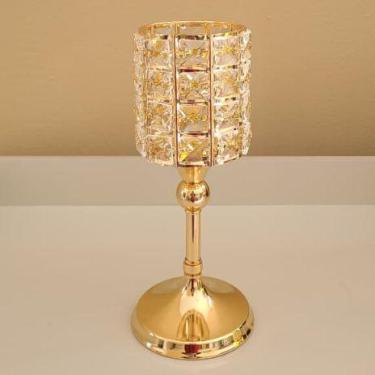 Imagem de Porta de Velas metal e Vidro Dourado de 27cm protetor de vela castiçal