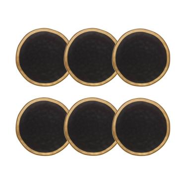 Imagem de Cj 6 Pratos Rasos de Porcelana Preto Fosco/Dourado Dubai 25cm Wolff